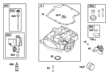 Crankcase Cover/Sump And Lubrication Group Diagram and Parts List for 33S777-0004-G1 200000 - 399999 Briggs and Stratton Engine